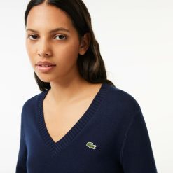 Pullovers | LACOSTE Pull Col V En Double Face De Coton