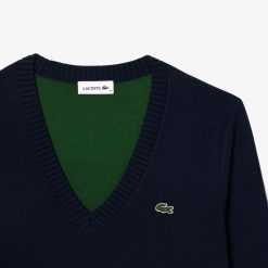 Pullovers | LACOSTE Pull Col V En Double Face De Coton