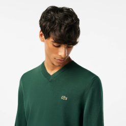 Pullovers | LACOSTE Pull A Col V En Coton Biologique Uni