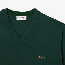 Pullovers | LACOSTE Pull A Col V En Coton Biologique Uni