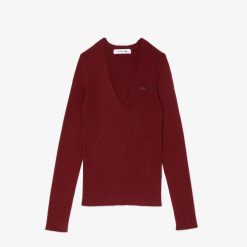 Pullovers | LACOSTE Pull Col V En Maille Cotelee Sans Couture