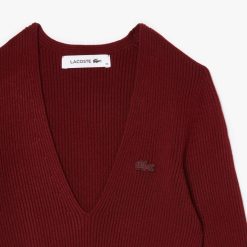 Pullovers | LACOSTE Pull Col V En Maille Cotelee Sans Couture