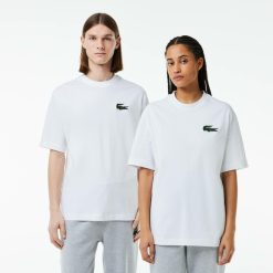 T-Shirts | LACOSTE T-Shirt Unie Loose Fit Avec Grand Crocodile Coton Epais