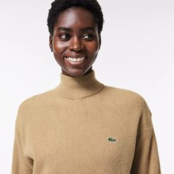 Pullovers | LACOSTE Pull Lacoste Femme Col Montant En Laine