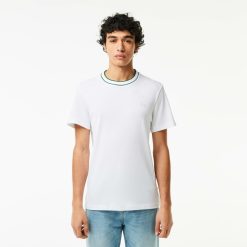 T-Shirts | LACOSTE T-Shirt En Pique Stretch A Col Raye