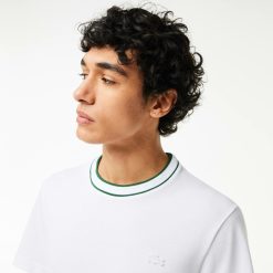 T-Shirts | LACOSTE T-Shirt En Pique Stretch A Col Raye