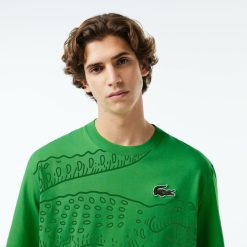 T-Shirts | LACOSTE T-Shirt Col Rond Homme Lacoste Loose Fit Imprime Crocodile