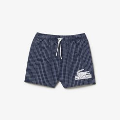 Maillots De Bain | LACOSTE Short De Bain Homme Lacoste A Carreaux En Polyester Recycle