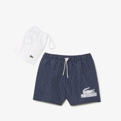 Maillots De Bain | LACOSTE Short De Bain Homme Lacoste A Carreaux En Polyester Recycle