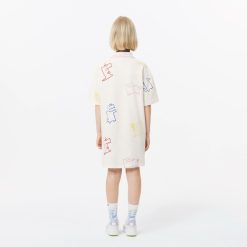 Vetements Fille | LACOSTE Robe En Mini Pique Imprime Crocodile En Coton