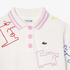 Vetements Fille | LACOSTE Robe En Mini Pique Imprime Crocodile En Coton