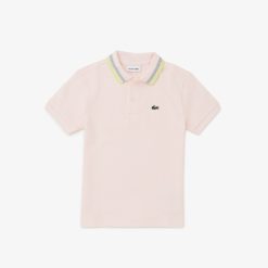 Vetements Garcon | LACOSTE Polo Garcon Lacoste Avec Col Tricolore En Petit Pique De Coton