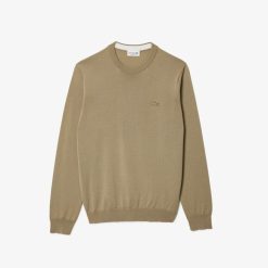 Pullovers | LACOSTE Pull A Col Rond En Laine Merinos Unie