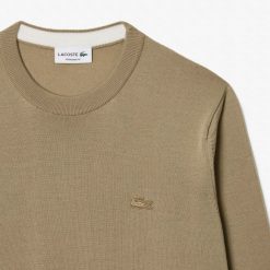 Pullovers | LACOSTE Pull A Col Rond En Laine Merinos Unie