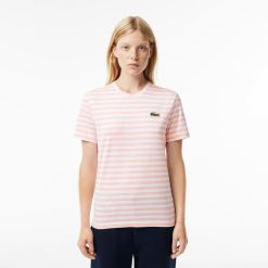 T-Shirts | LACOSTE T-Shirt Femme Loose Fit Lacoste A Rayures En Jersey De Coton