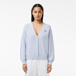 Pullovers | LACOSTE Cardigan Col V Femme Lacoste En Coton Biologique