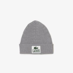 Chapeaux & Casquettes | LACOSTE Bonnet En Laine Cotelee Avec Vignette Tissee