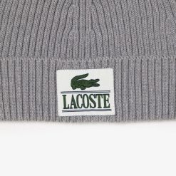 Chapeaux & Casquettes | LACOSTE Bonnet En Laine Cotelee Avec Vignette Tissee