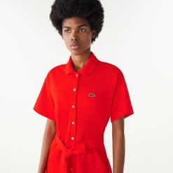 Robes & Jupes | LACOSTE Robe Polo Avec Ceinture Femme Lacoste En Petit Pique Souple