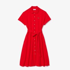 Robes & Jupes | LACOSTE Robe Polo Avec Ceinture Femme Lacoste En Petit Pique Souple