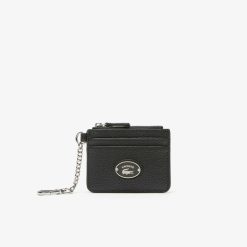 Portefeuilles & Petite Maroquinerie | LACOSTE Porte-Cartes Femme Origin Croc Lacoste Avec Mousqueton En Cuir Graine