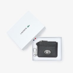 Portefeuilles & Petite Maroquinerie | LACOSTE Porte-Cartes Femme Origin Croc Lacoste Avec Mousqueton En Cuir Graine