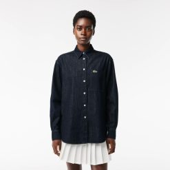 Chemises & Hauts | LACOSTE Chemise Femme Lacoste Oversize Avec Poche En Denim De Coton