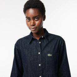 Chemises & Hauts | LACOSTE Chemise Femme Lacoste Oversize Avec Poche En Denim De Coton