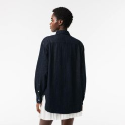 Chemises & Hauts | LACOSTE Chemise Femme Lacoste Oversize Avec Poche En Denim De Coton