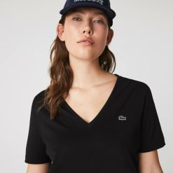 T-Shirts | LACOSTE T-Shirt A Col V Loose Fit En Coton Uni