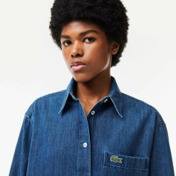 Chemises & Hauts | LACOSTE Chemise Femme Lacoste Oversize Avec Poche En Denim De Coton