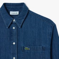 Chemises & Hauts | LACOSTE Chemise Femme Lacoste Oversize Avec Poche En Denim De Coton