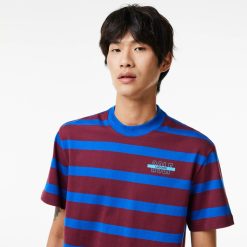 T-Shirts | LACOSTE T-Shirt A Rayures En Coton Avec Imprime 3D