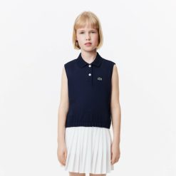 Vetements Fille | LACOSTE Polo Sans Manche Fille Lacoste En Mini Pique De Coton