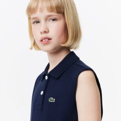 Vetements Fille | LACOSTE Polo Sans Manche Fille Lacoste En Mini Pique De Coton