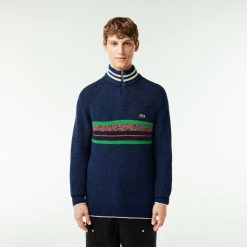 Pullovers | LACOSTE Pull Col Montant Zippe En Laine Moulinee Fabrique En France