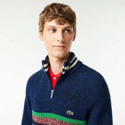 Pullovers | LACOSTE Pull Col Montant Zippe En Laine Moulinee Fabrique En France