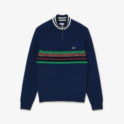 Pullovers | LACOSTE Pull Col Montant Zippe En Laine Moulinee Fabrique En France