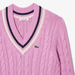 Pullovers | LACOSTE Pull Col V Torsade Details Contrastes