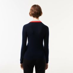 Pullovers | LACOSTE Pull Col Polo Heritage Fabrique En France En Maille Cotelee