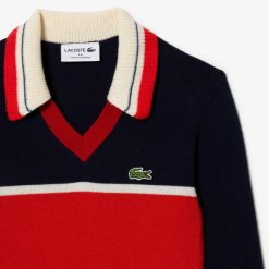 Pullovers | LACOSTE Pull Col Polo Heritage Fabrique En France En Maille Cotelee