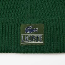 Chapeaux & Casquettes | LACOSTE Bonnet En Laine Cotelee Avec Vignette Tissee